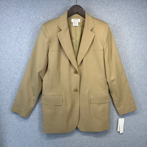 VTG HB II By Harve Bernard Blazer Jacket Womens Size 6 Tan Wool Blend 2-Button - Picture 1 of 16